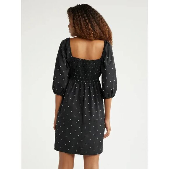 NWT Free Assembly Square Neck 3/4 Sleeve Dress, Blk/Wht Print MED Recycled! $34 - Picture 5 of 10